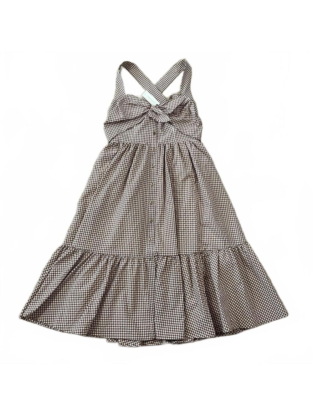 NWT Anthropologie Maeve Halter Bow Front Midi Dress Brown Gingham Size Small